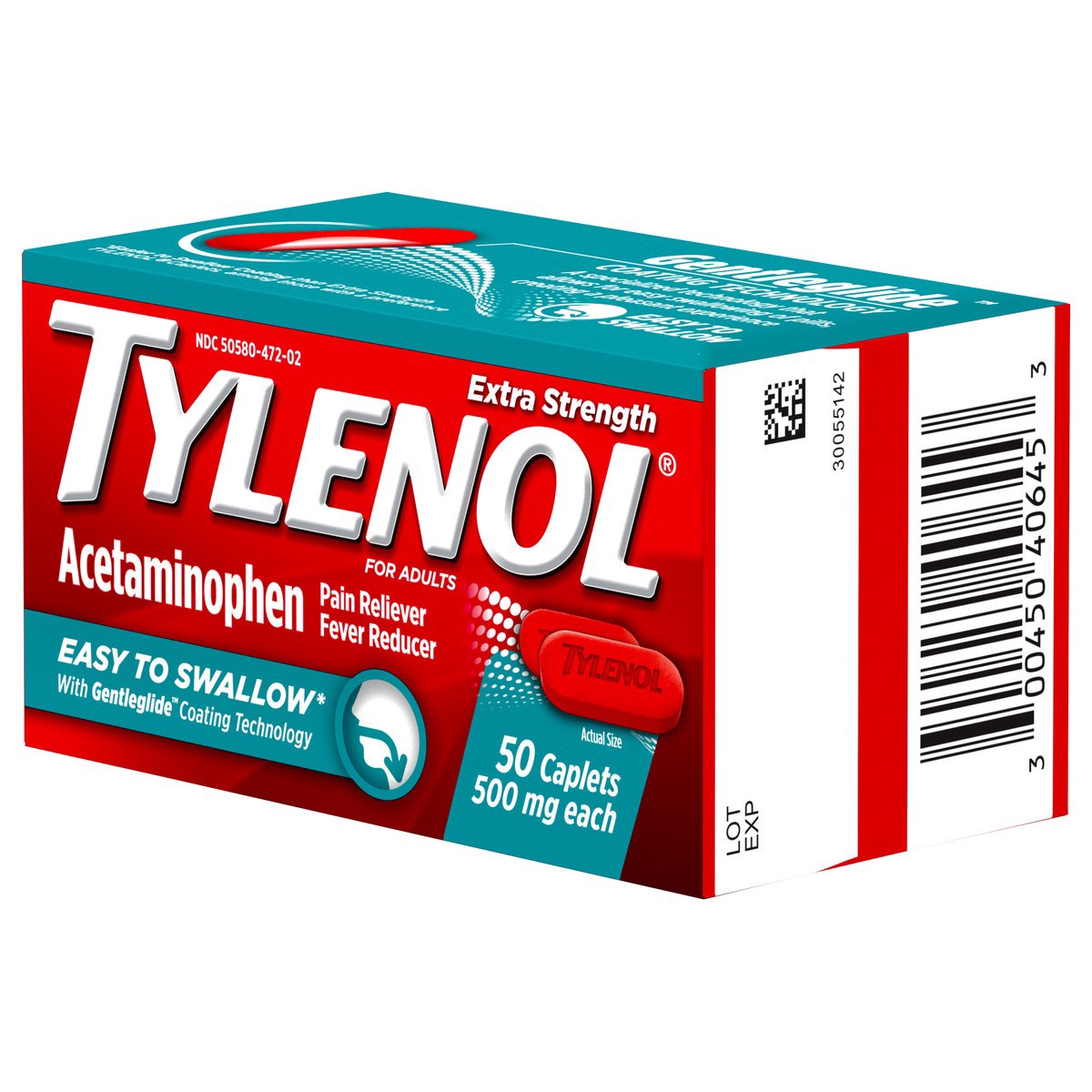 slide 2 of 12, Tylenol Extra Strength Easy To Swallow Caplets With Gentleglide Coating Technology, 500 mg, 50 Count, 50 ct