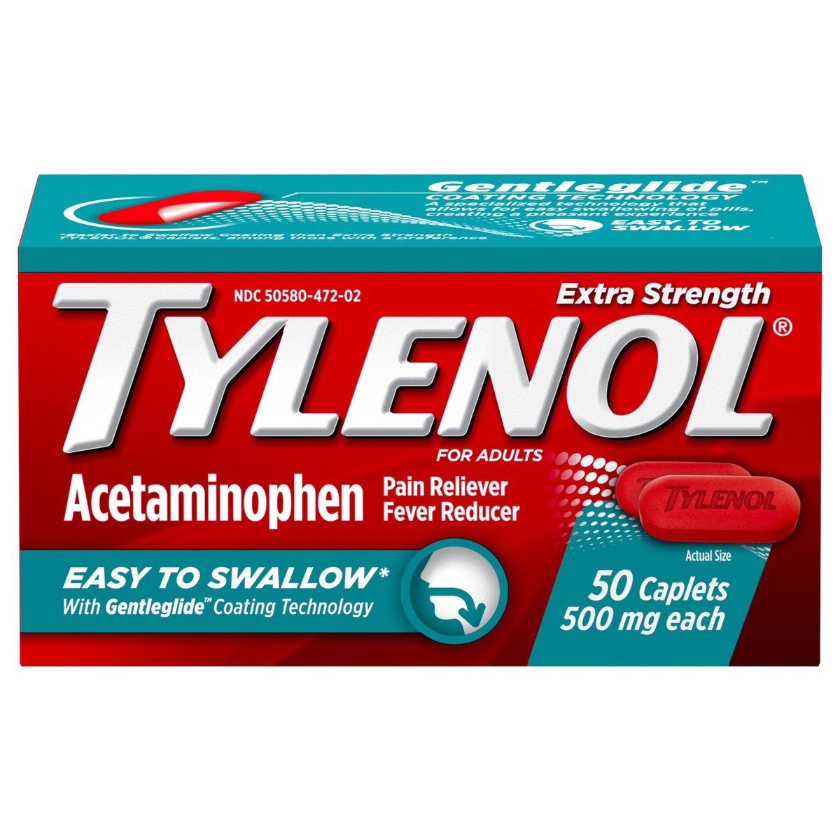 slide 1 of 12, Tylenol Extra Strength Easy To Swallow Caplets With Gentleglide Coating Technology, 500 mg, 50 Count, 50 ct