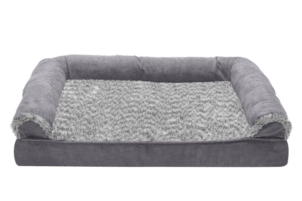 slide 1 of 1, Furhaven Twotone Faux Fur & Suede Orthopedic Sofa Dog Bed - Gray, 1 ct