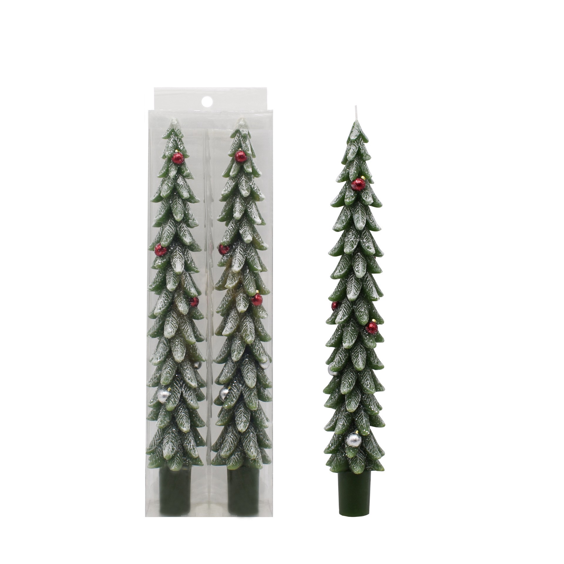 slide 2 of 3, 10" Green Trees With Ornaments Taper Candles, 2ct. By Ashland, 2 ct
