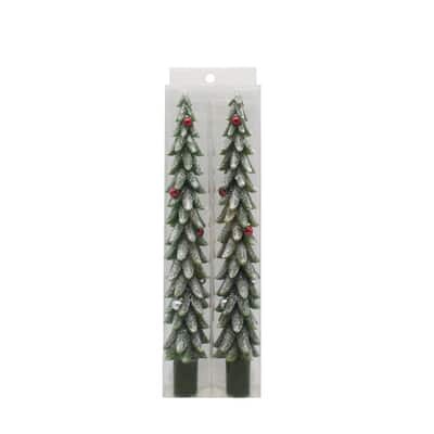 slide 1 of 3, 10" Green Trees With Ornaments Taper Candles, 2ct. By Ashland, 2 ct