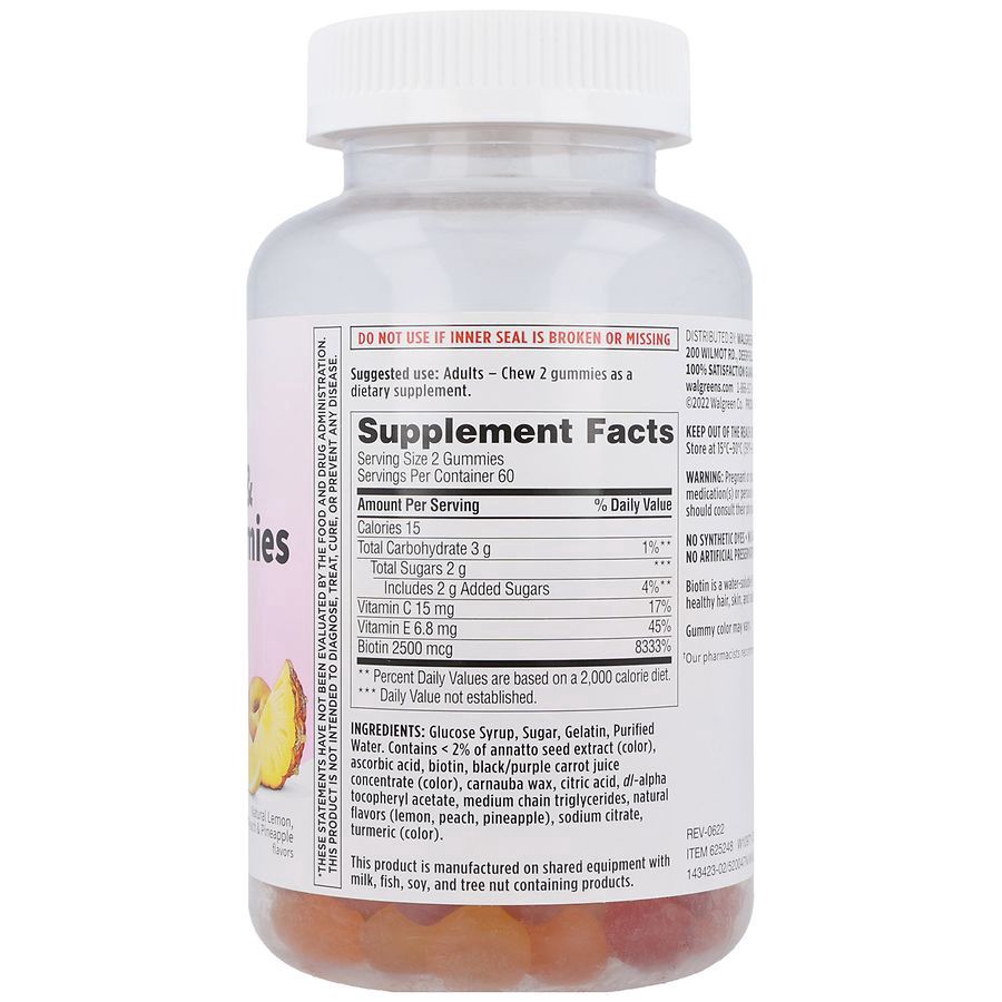 slide 5 of 5, Walgreens Hair, Skin & Nails Gummies, 120 ct