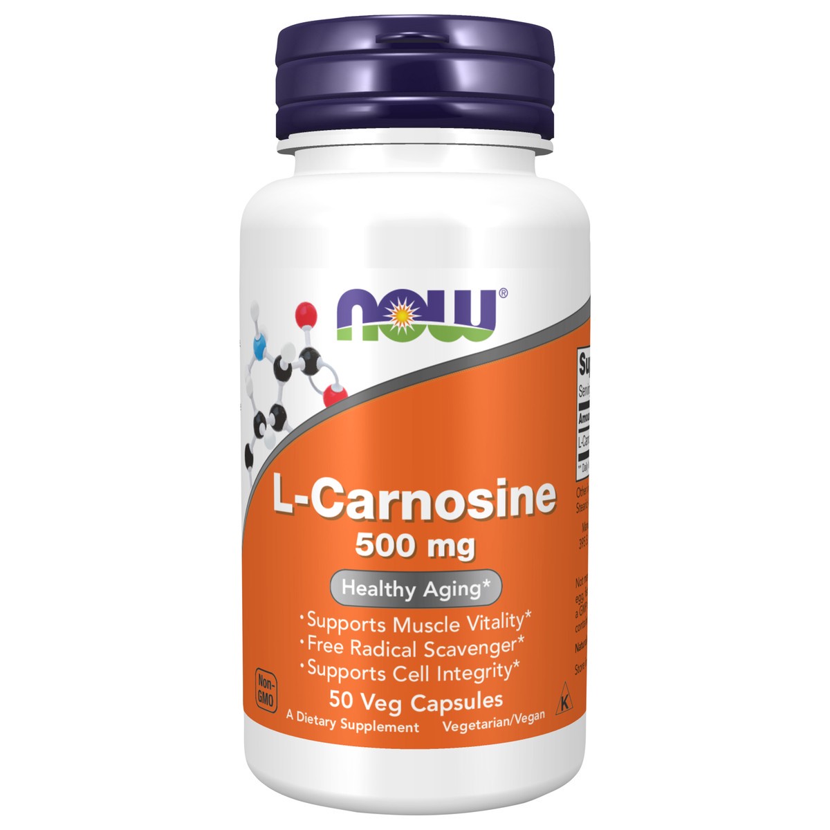 slide 1 of 4, NOW L-Carnosine 500 mg - 50 Veg Capsules, 50 ct