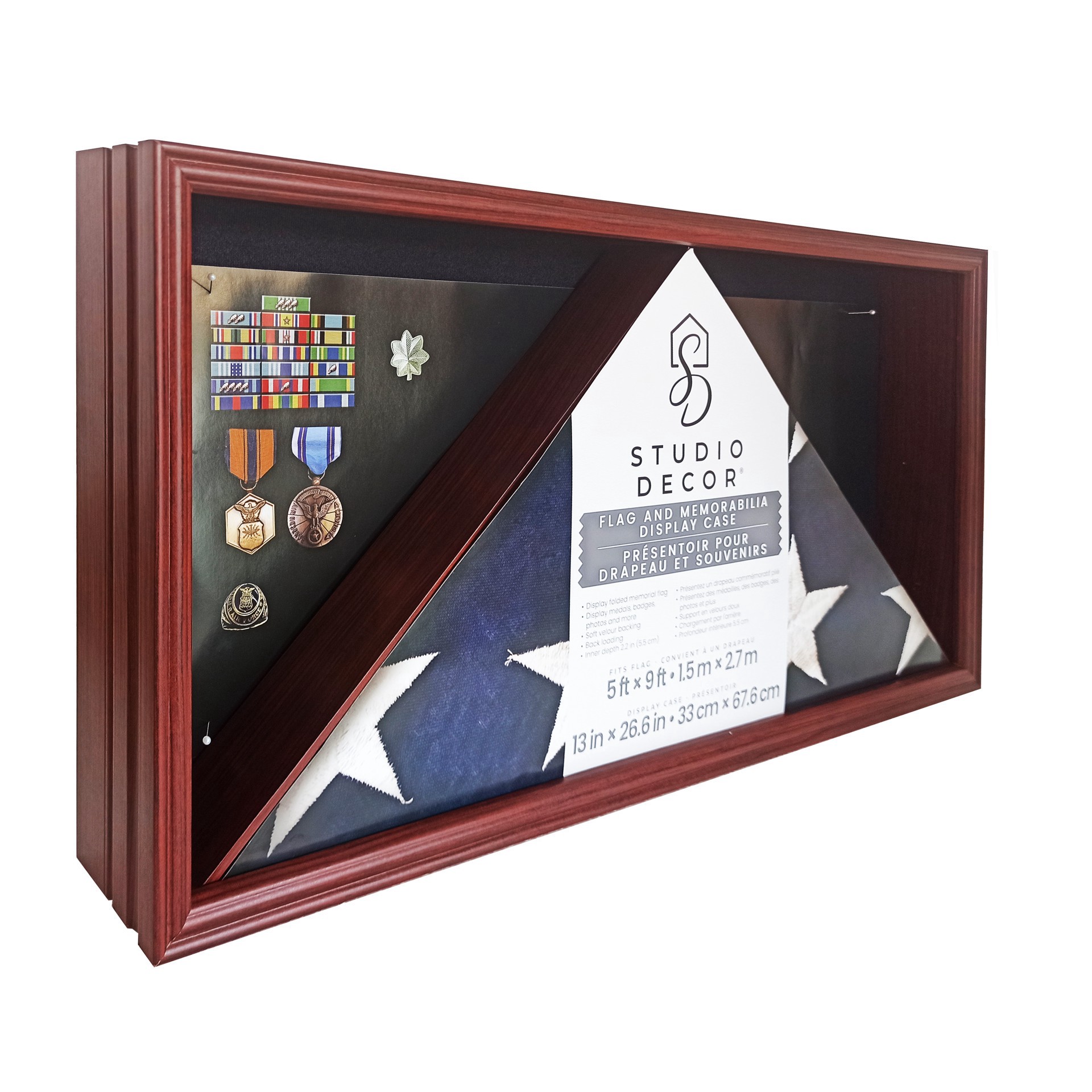 slide 3 of 4, 13" X 26.5" Mahogany Flag & Memorabilia Display Case By Studio Decor, 13 in x 26.5 in