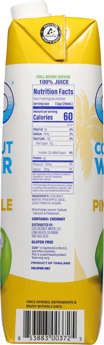 slide 5 of 13, C2O Coconut Water with Pineapple 33.8 fl oz, 33.8 fl oz