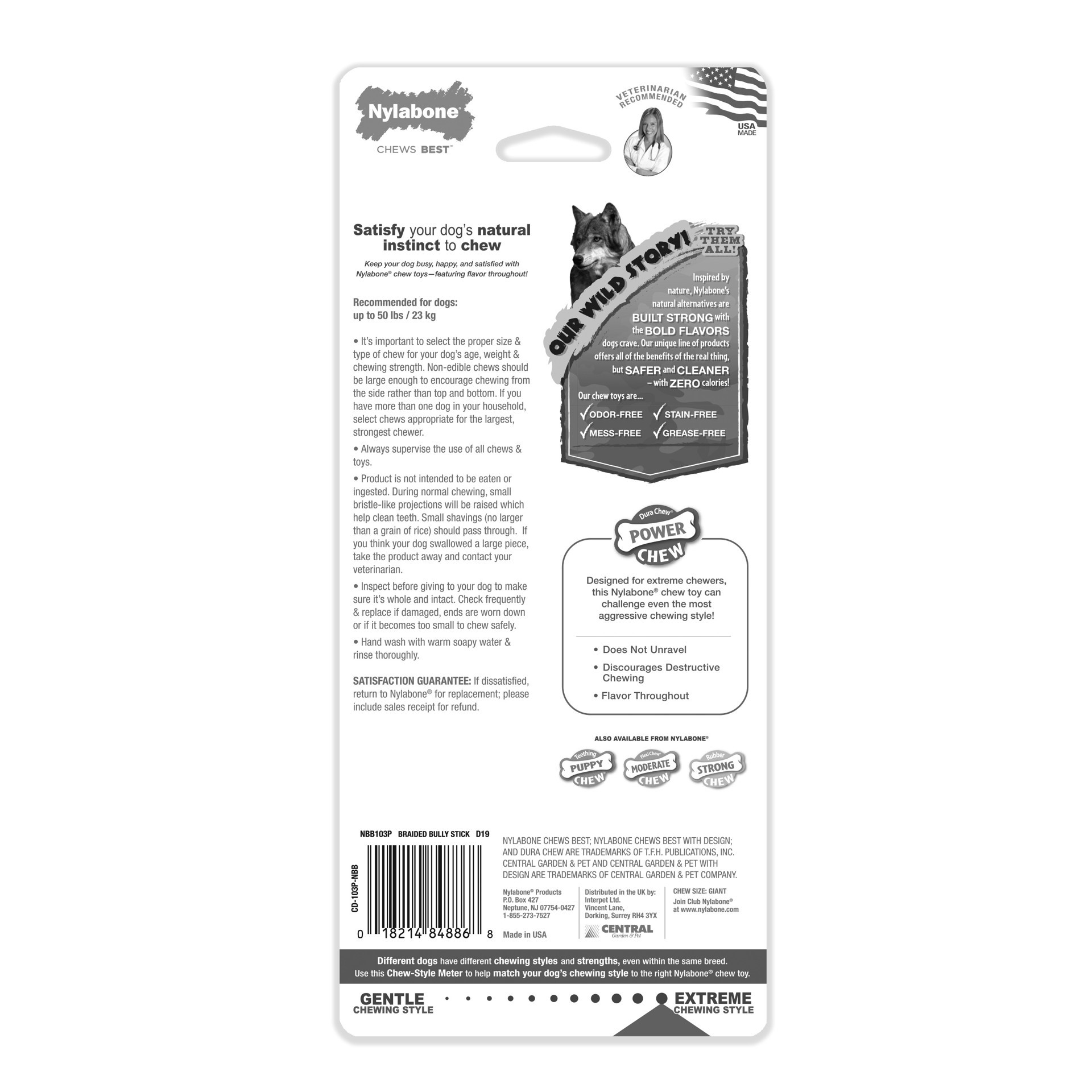 slide 3 of 10, Nylabone Power Chew Elk Bone Alternative Chew Toy Bully Stick Large/Giant - Up to 50 lbs.(1 Count), 1 ct