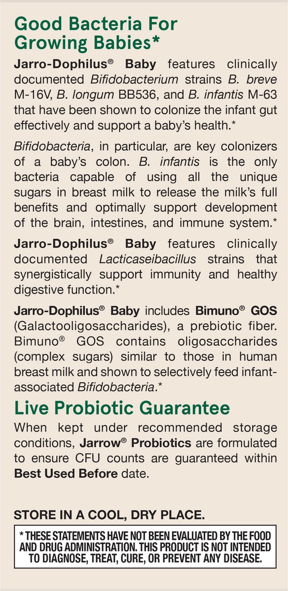 slide 4 of 5, Jarrow Formulas Jarro-Dophilus Baby + GOS - 2.1 oz Powder - Supports Intestinal Health for Babies 3 Months to 4 Years - 60 Servings, 2.1 oz