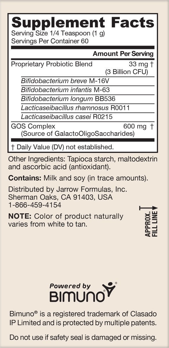 slide 3 of 5, Jarrow Formulas Jarro-Dophilus Baby + GOS - 2.1 oz Powder - Supports Intestinal Health for Babies 3 Months to 4 Years - 60 Servings, 2.1 oz