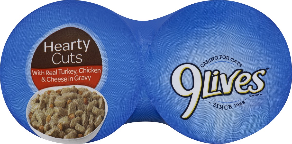 slide 2 of 6, 9Lives Cat Food, with Real Turkey, Chicken & Cheese in Gravy, Hearty Cuts, 4 ct