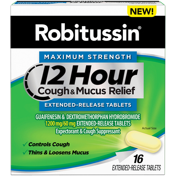 slide 1 of 1, Robitussin Maximum Strength Cough & Mucus Relief Extended-Release Tablet, 16 ct