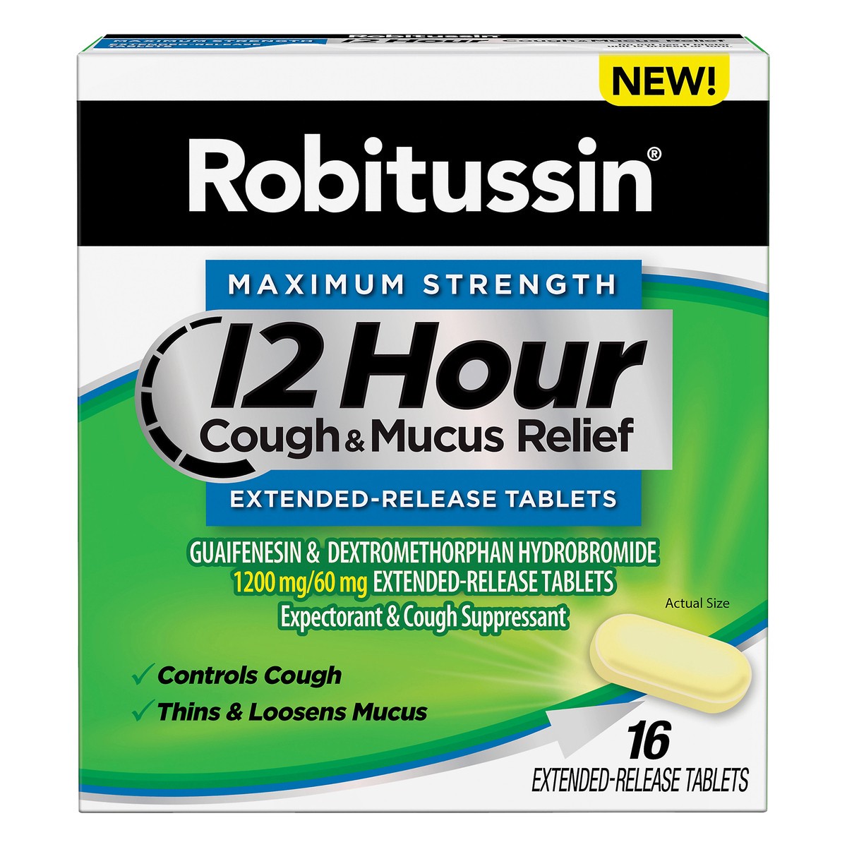 slide 1 of 7, Robitussin Extended-Release Tablets Maximum Strength Cough & Mucus Relief 16 ea, 16 ct