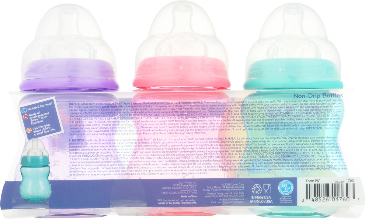 slide 7 of 11, Nuby 8 Ounce Non-Drip Wide Neck Bottles 3 ea, 3 ct