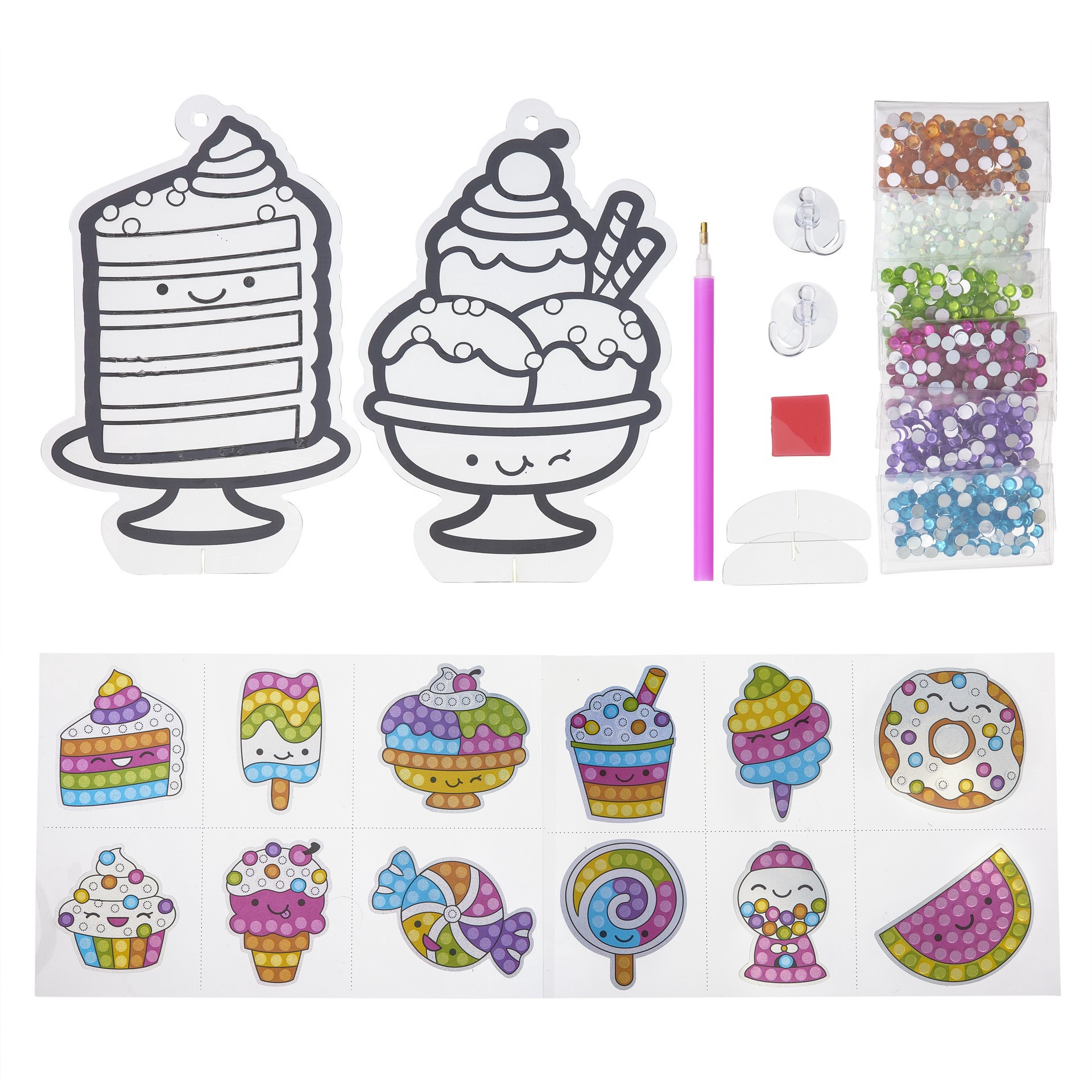 slide 5 of 7, Faber-Castell Creativity For Kids Sweets Big Gem Diamond Painting, creates 12 stickers and 2 big suncatchers