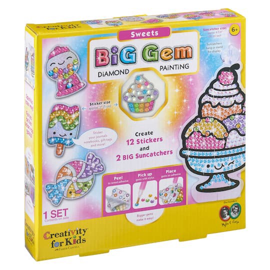 slide 1 of 7, Faber-Castell Creativity For Kids Sweets Big Gem Diamond Painting, creates 12 stickers and 2 big suncatchers