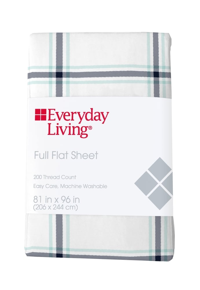 slide 1 of 1, Everyday Living Cotton/Polyester 200 Thread Count Flat Sheet - Jasper Plaid, Full Size