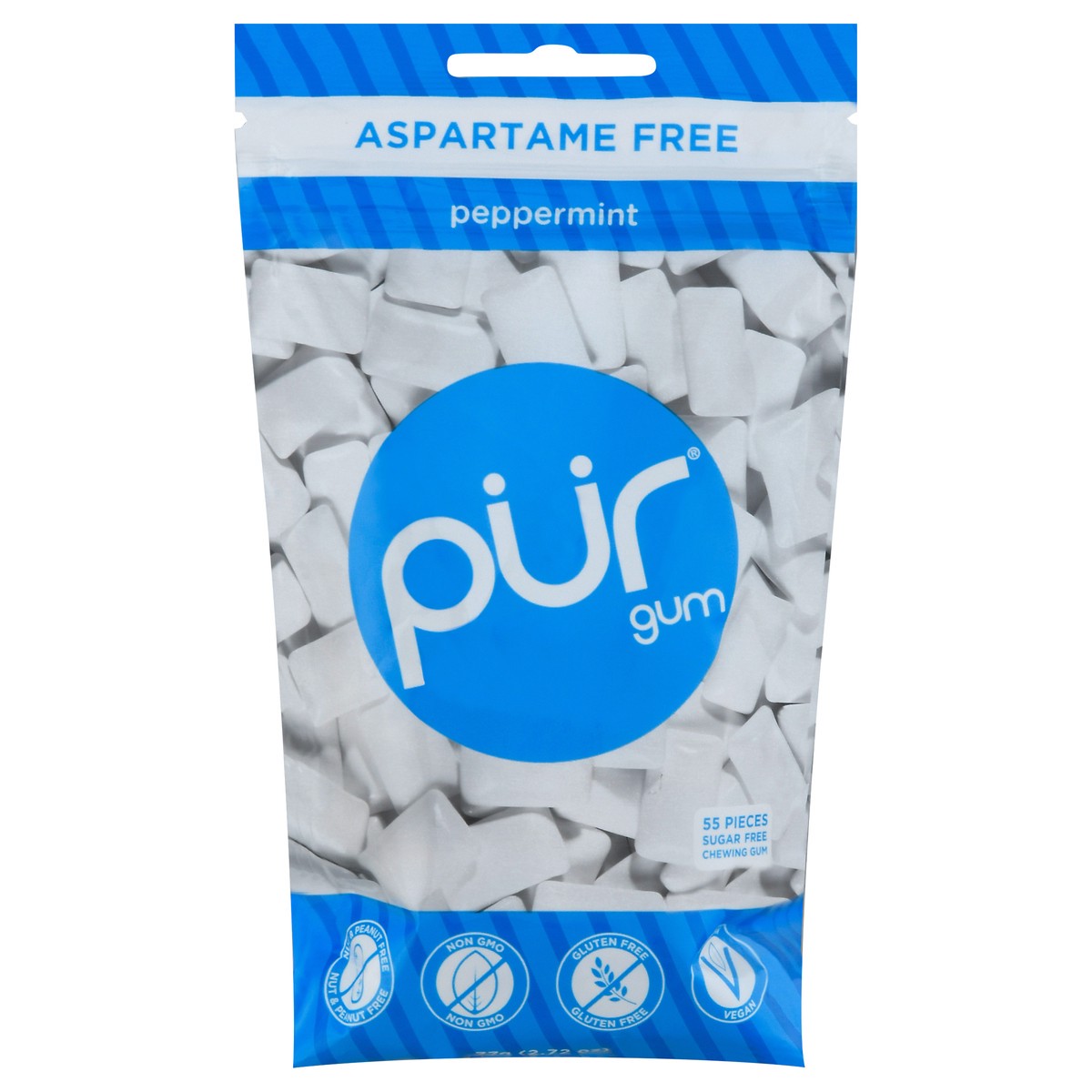 slide 1 of 9, PUR Peppermint Aspartame Free Chewing Gum 55 Pieces, 55 ct