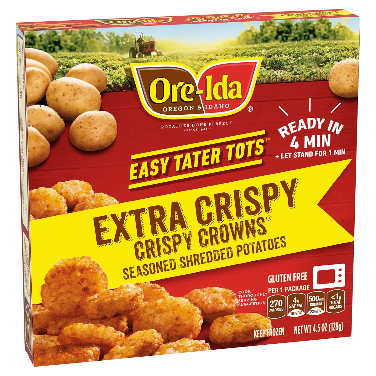 slide 12 of 12, Ore-Ida Ready in 5 Extra Crispy Crowns Seasoned Shredded Microwavable Frozen Potatoes, 4.5 oz Box, 4.5 oz