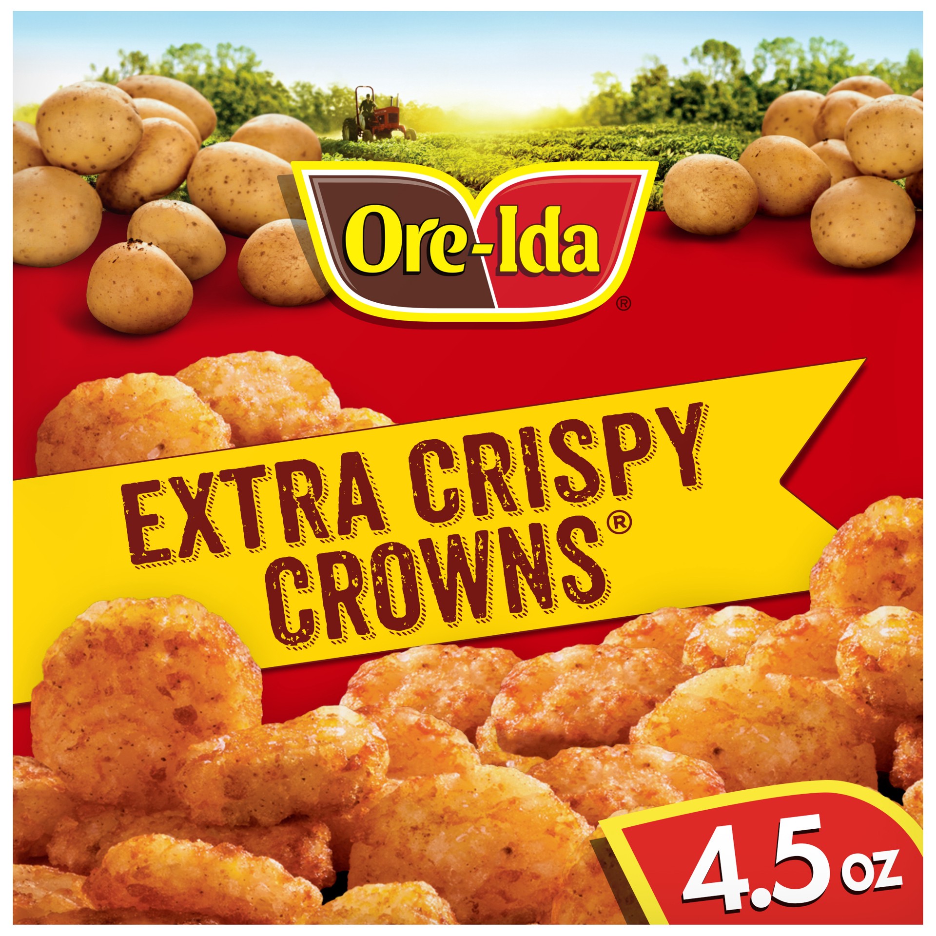 slide 1 of 12, Ore-Ida Ready in 5 Extra Crispy Crowns Seasoned Shredded Microwavable Frozen Potatoes, 4.5 oz Box, 4.5 oz