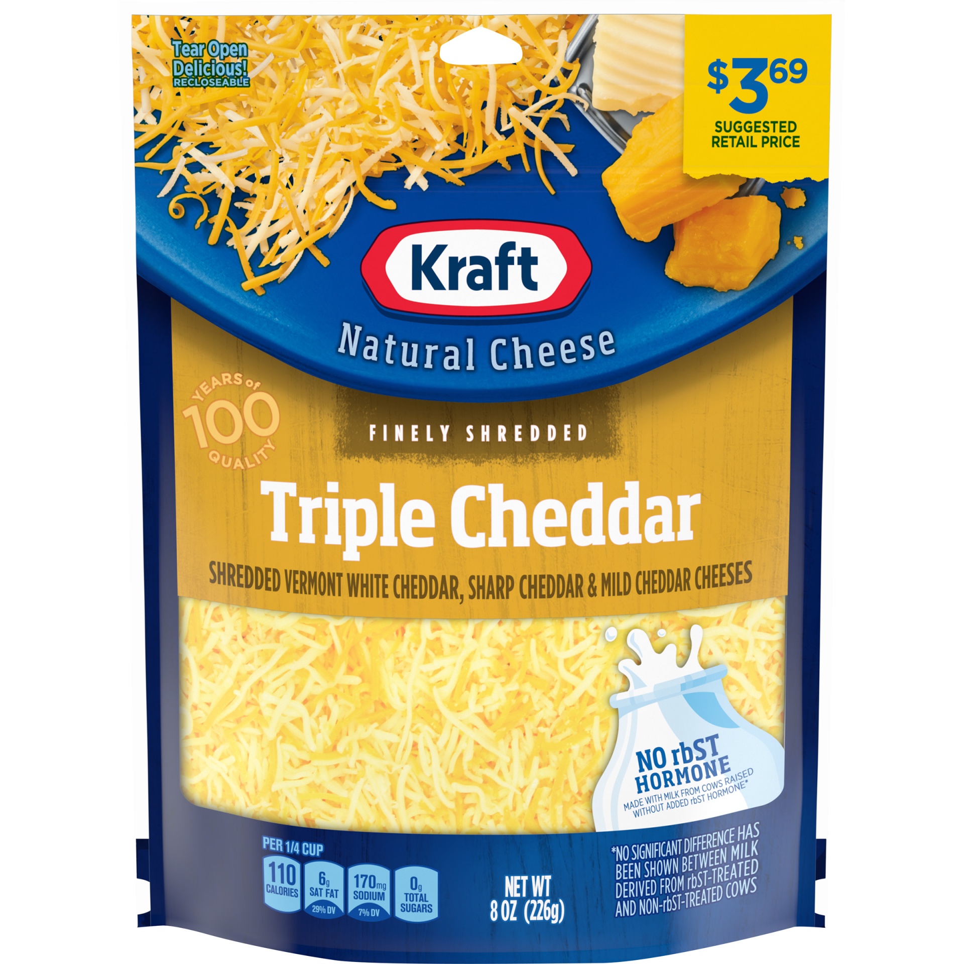 slide 1 of 1, Kraft Tripple Cheddar Finely Shredded Cheese, 8 oz