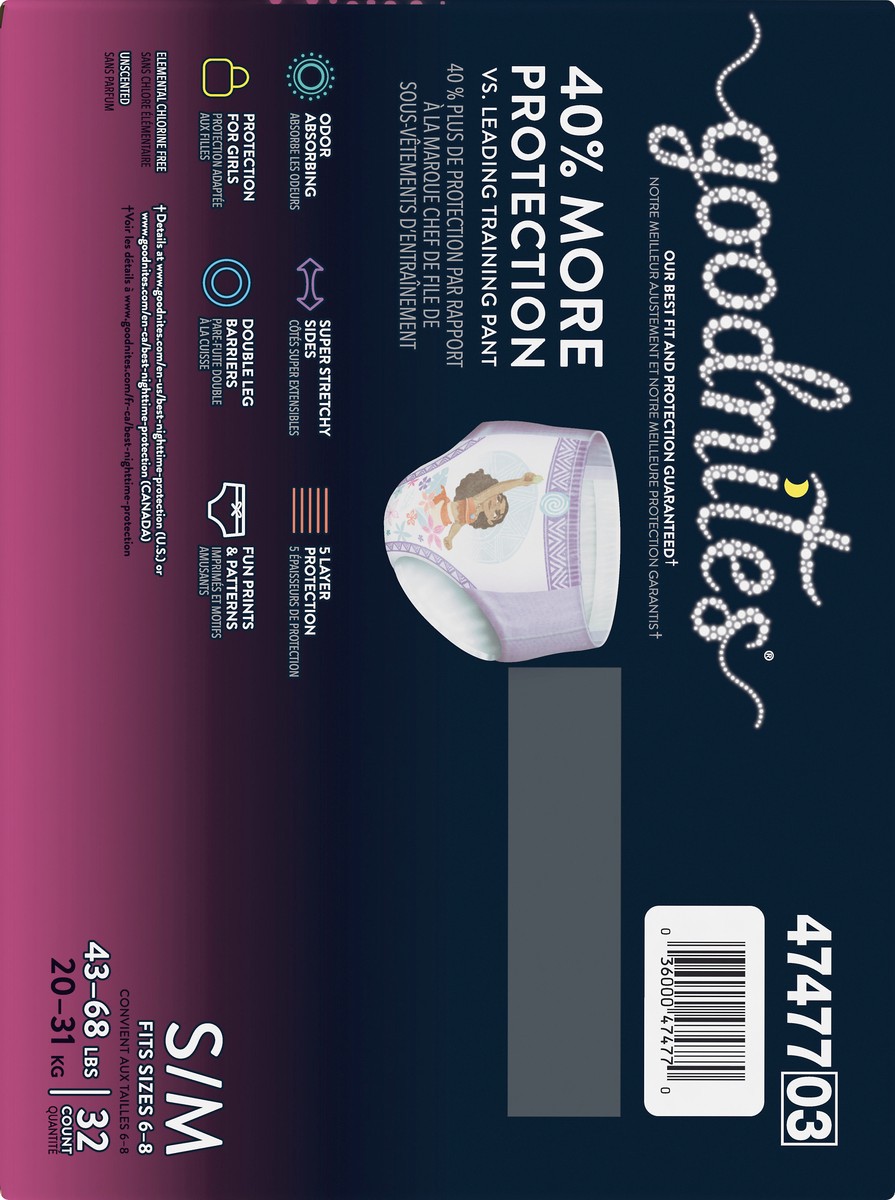 slide 4 of 10, GoodNites Girls' Nighttime Bedwetting Underwear, S/M (43-68 lb.), 32 Ct, 32 ct