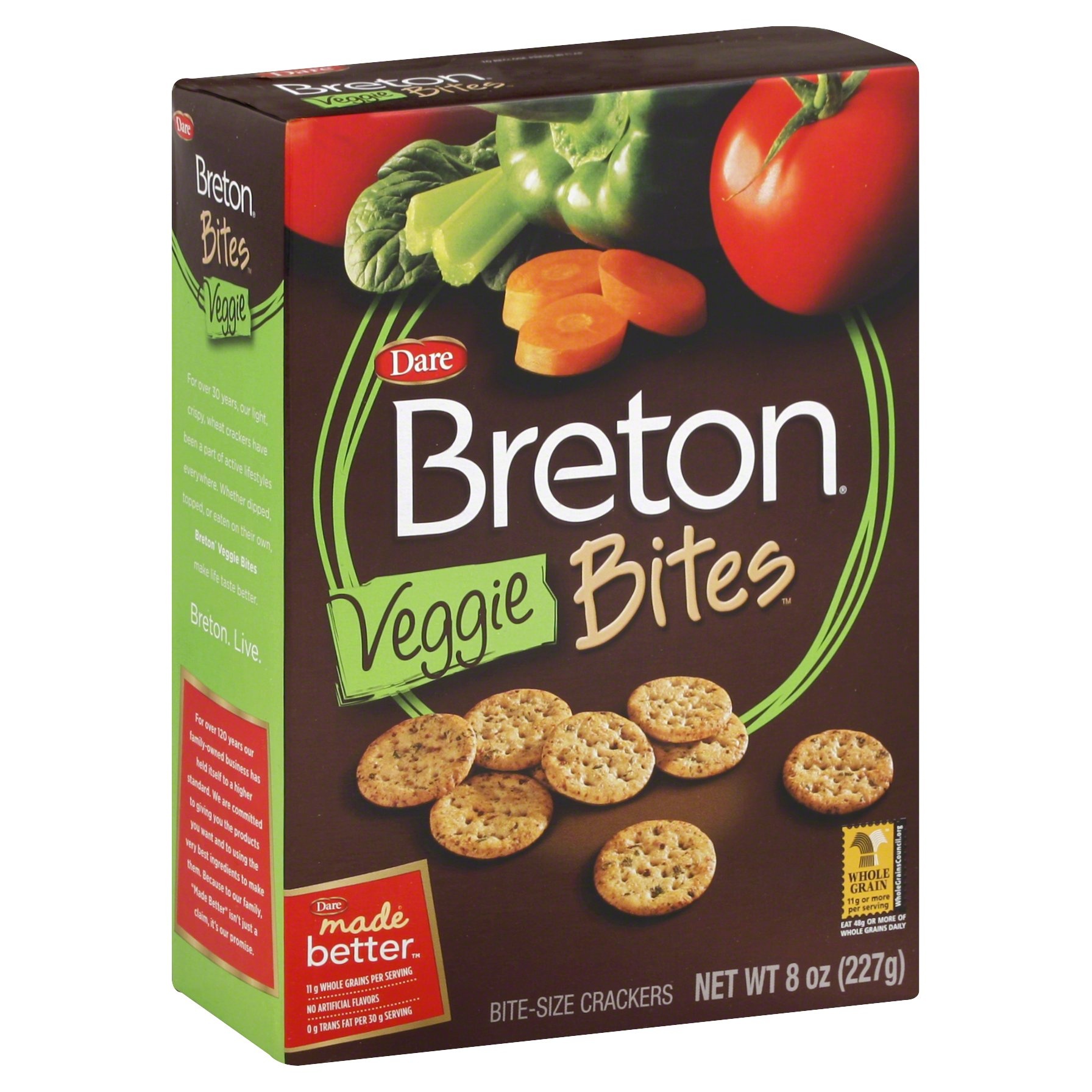 slide 1 of 1, Dare Breton Baked Garden Vegetable Bite-Size Crackers, 8 oz