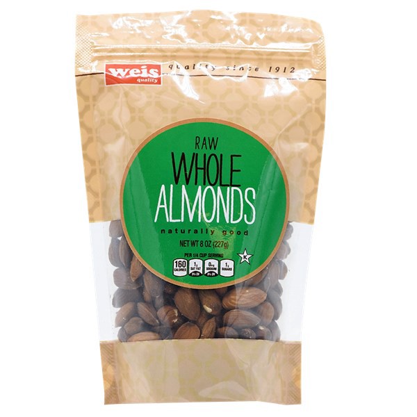 slide 1 of 1, Weis Quality Raw Whole Almonds, 8 oz