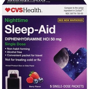slide 1 of 1, CVS Health Nighttime Sleep Aid Diphenhydramine Hcl Liquid Packets Berry, 5 ct; 50 mg