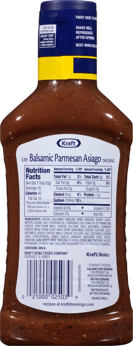 slide 3 of 14, KRAFT Parmesan Asiago Balsamic Vinaigrette Light Dressing 16 oz Bottle, 16 fl oz