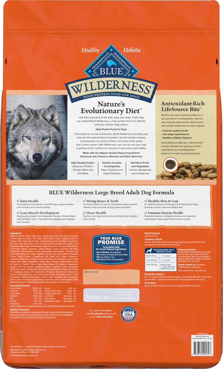 slide 10 of 13, Blue Buffalo Wilderness High Protein, Natural Adult Large Breed Dry Dog Food, Chicken 24-lb, 24 lb