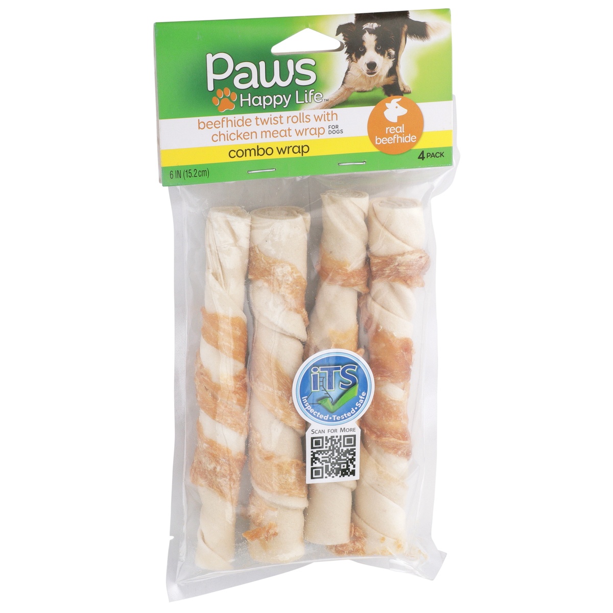 slide 2 of 8, Paws Happy Life Combo Wrap Beefhide Twist Rolls With Chicken Meat Wrap For Dogs, 4 ct
