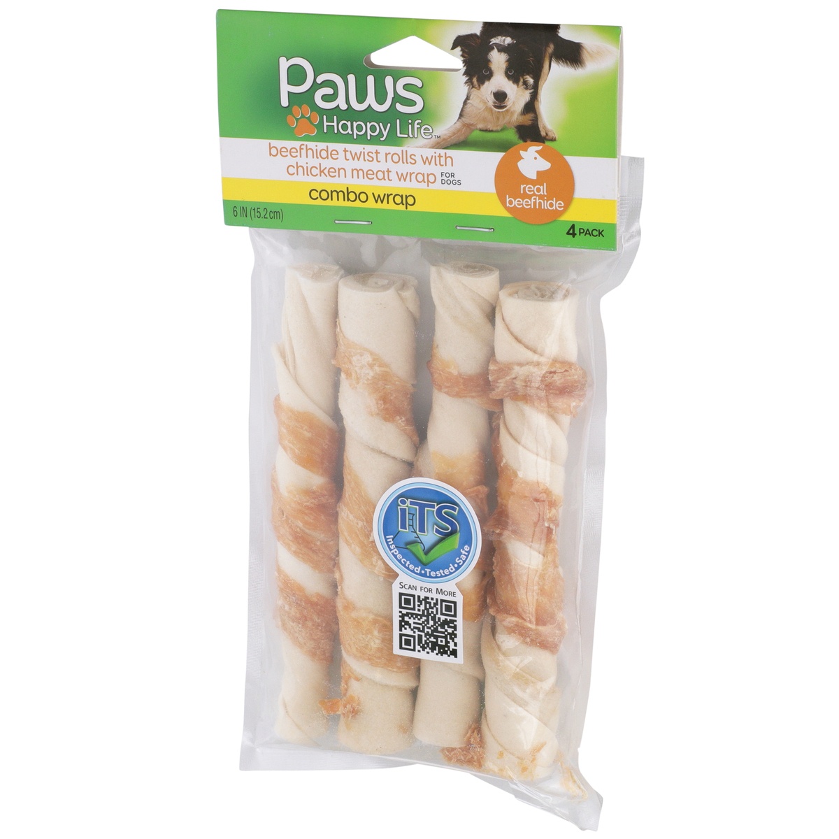 slide 3 of 8, Paws Happy Life Combo Wrap Beefhide Twist Rolls With Chicken Meat Wrap For Dogs, 4 ct