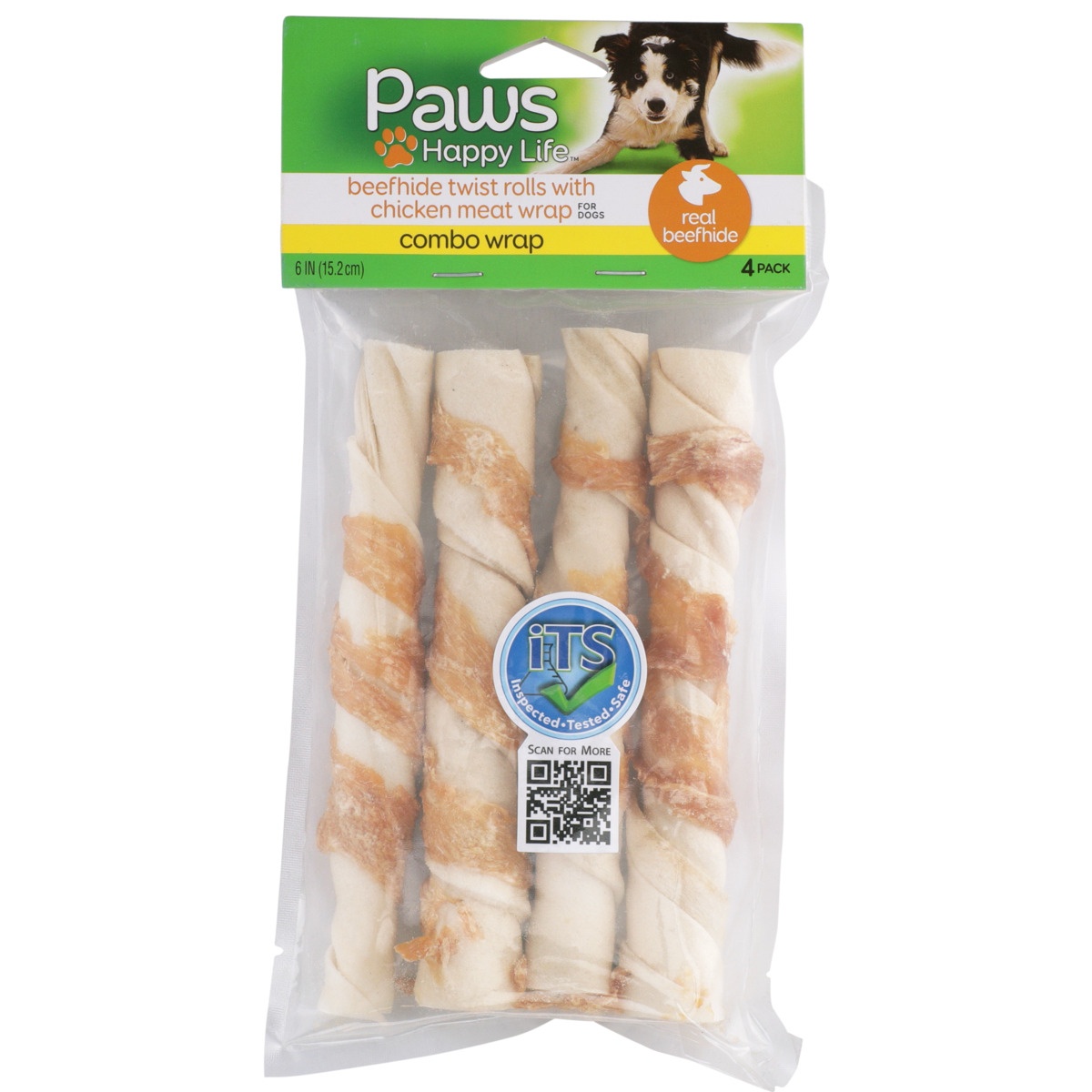slide 7 of 8, Paws Happy Life Combo Wrap Beefhide Twist Rolls With Chicken Meat Wrap For Dogs, 4 ct