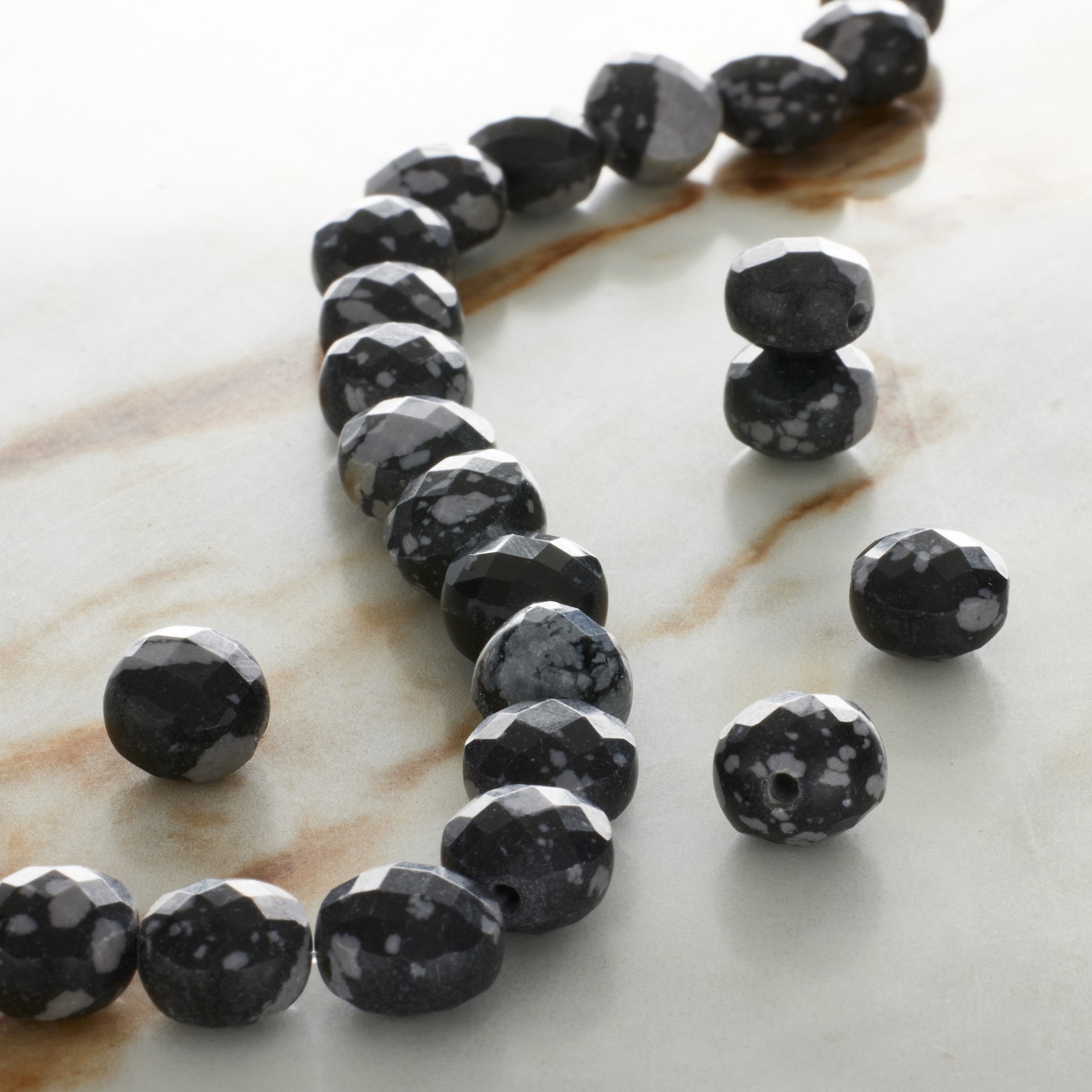 slide 3 of 3, Black Snowflake Jasper Faceted Coin Beads, 8mm By Bead Landing, 8mm