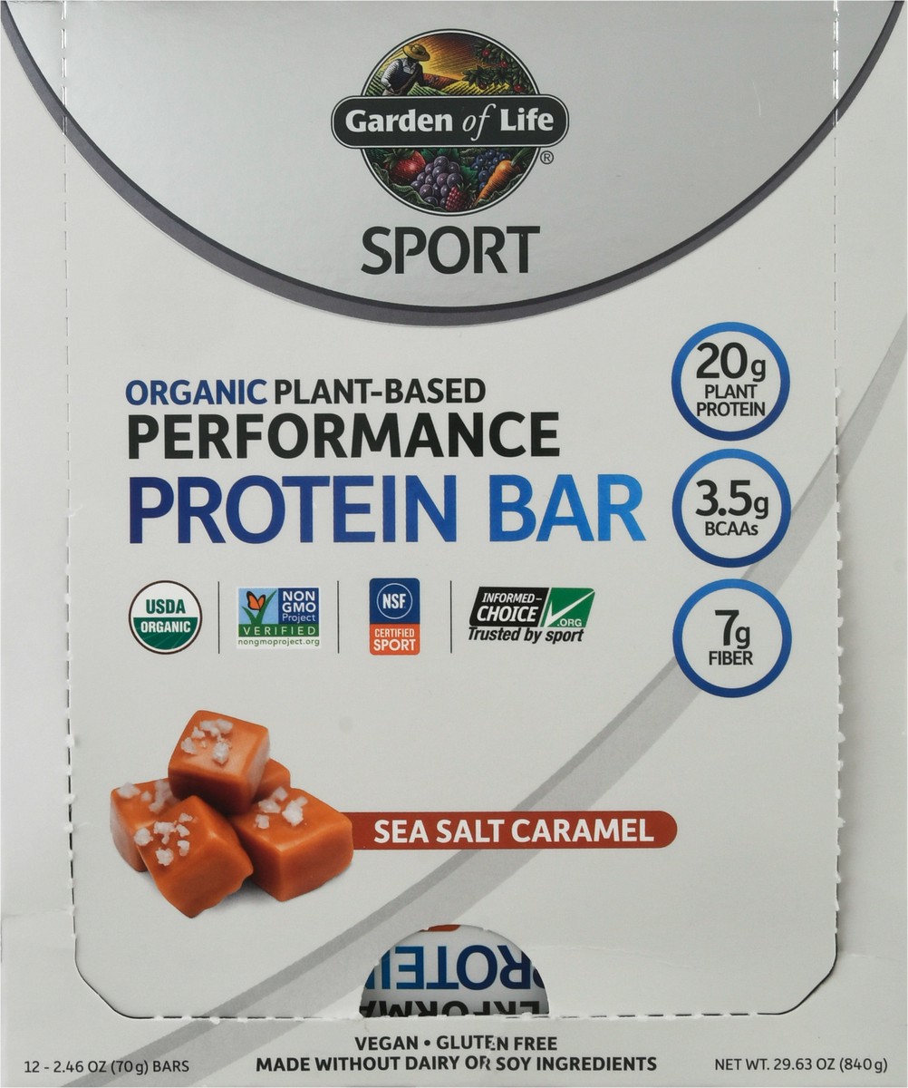 slide 1 of 11, Garden of Life Sport Organic Plant-Based 12 Pack Performance Sea Salt Caramel Protein Bar 12 ea, 12 ct