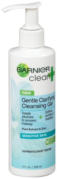 slide 1 of 1, Garnier Skinactive Clean+ Gentle Clarifying Cleansing Gel Sensitive Normal To Sensitive Oily Skin, 8 oz