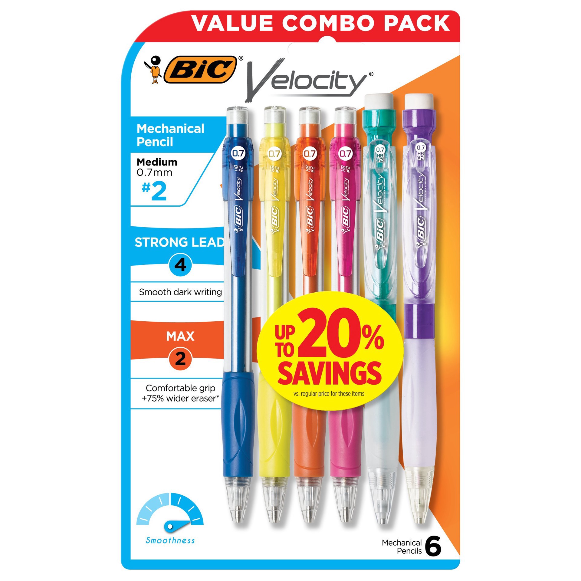 slide 1 of 1, BIC Velocity 0.7mm Mechanical Pencils, 6 ct