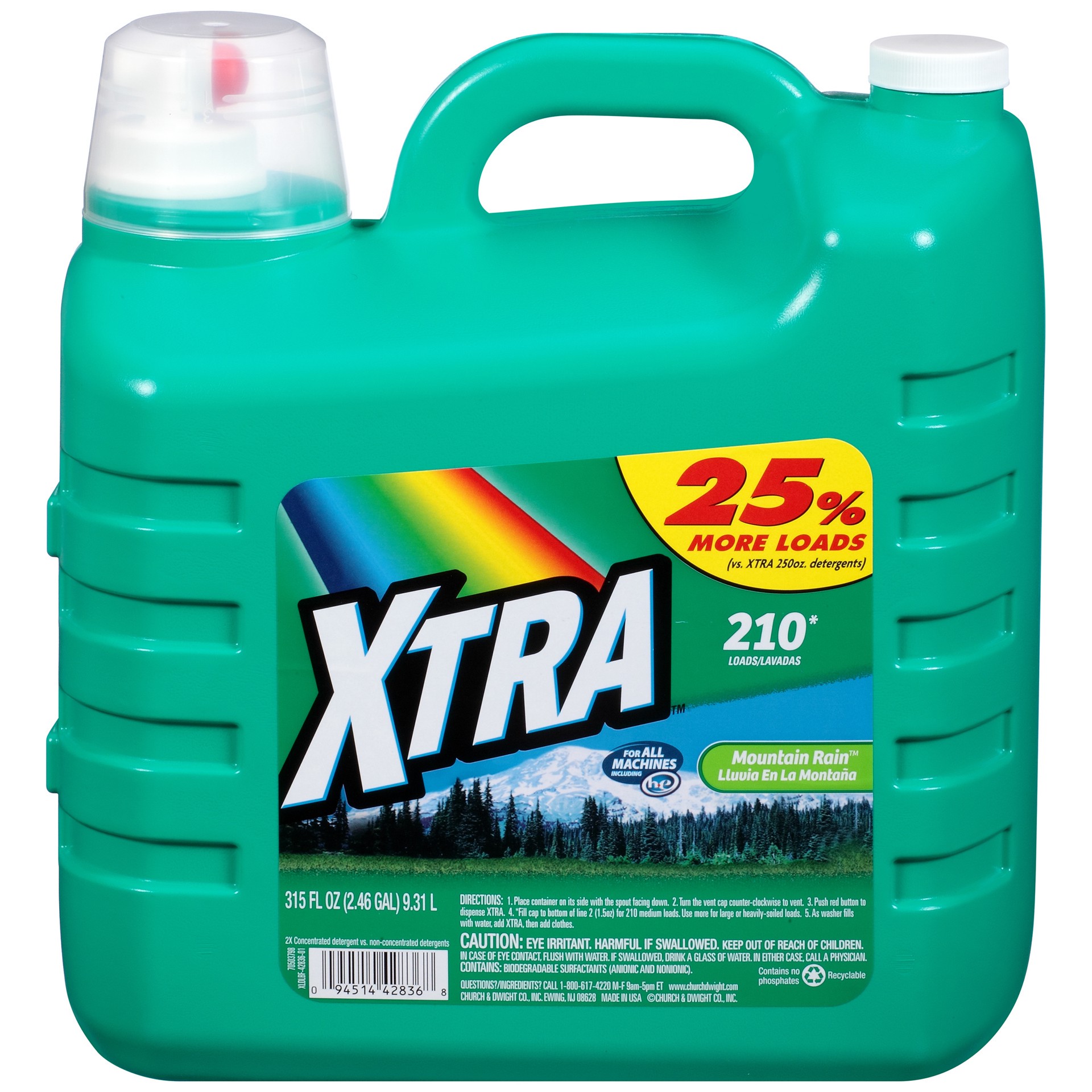 slide 7 of 8, Xtra Liquid Laundry Detergent, Mountain Rain, 315oz, 315 fl oz
