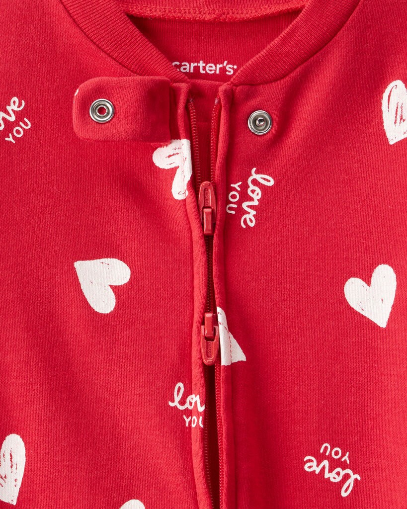 slide 2 of 3, Carter's Baby Valentine's Day Heart 100% Cotton Snug Fit 2-Way Zip Sleep & Play Pajamas - Red Red 9M, 1 ct