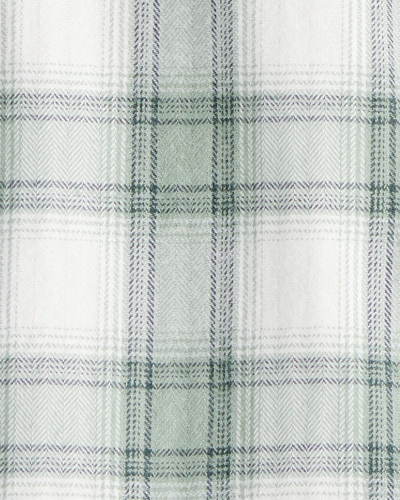 slide 3 of 3, Littleplanet Kid Organic Cotton Herringbone Button-Front Shirt in Plaid Green, Ivory 8, 1 ct