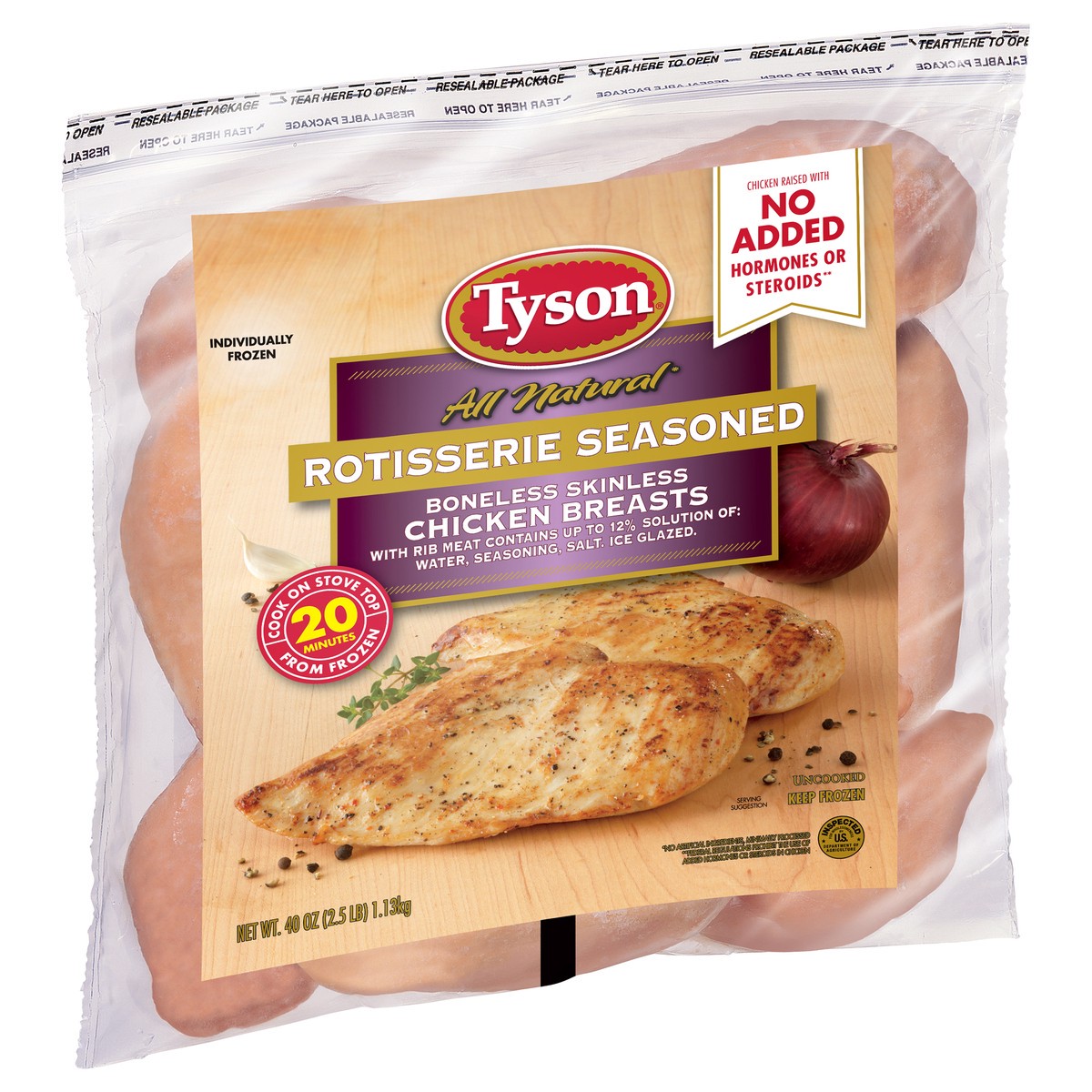 slide 2 of 5, Tyson Rotisserie Seasoned Chicken Breasts, 2.5 lb (Frozen), 1.13 kg