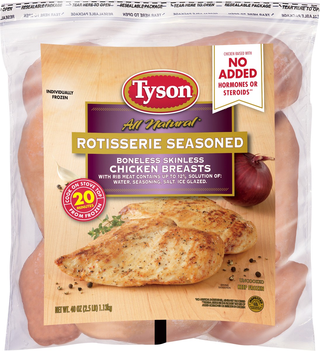 slide 5 of 5, Tyson Rotisserie Seasoned Chicken Breasts, 2.5 lb (Frozen), 1.13 kg