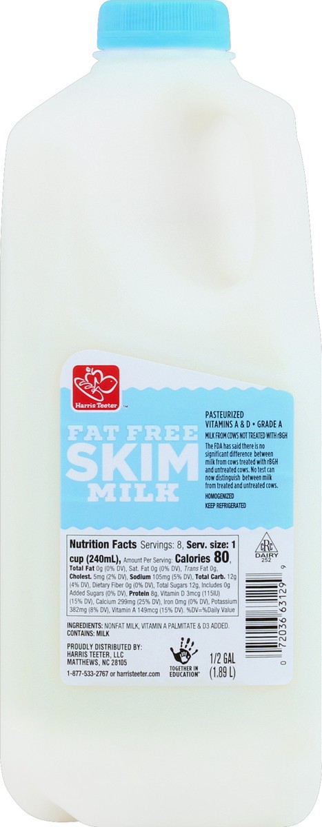 slide 4 of 4, Harris Teeter Fat Free Skim Milk, 1/2 gal