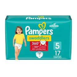 Pampers Swaddlers 360 Pull-On Diapers, Size 5 (22-37 lbs), 17 Count, for up to 100% Leakproof Skin Protection