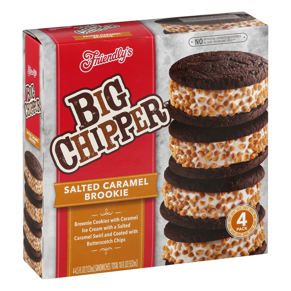 slide 2 of 9, Friendly's Big Chipper Salted Caramel Brookie Ice Cream Sandwiches 4 - 4.5 fl oz Sandwiches, 4 ct