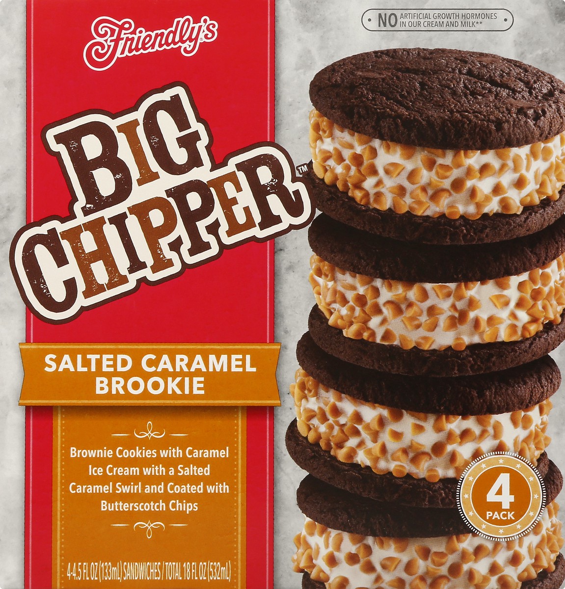 slide 8 of 9, Friendly's Big Chipper Salted Caramel Brookie Ice Cream Sandwiches 4 - 4.5 fl oz Sandwiches, 4 ct