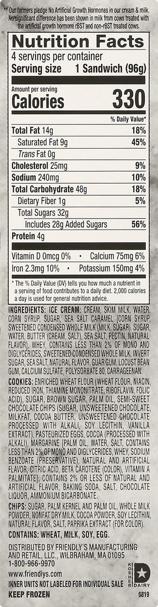 slide 8 of 9, Friendly's Big Chipper Salted Caramel Brookie Ice Cream Sandwiches 4 - 4.5 fl oz Sandwiches, 4 ct