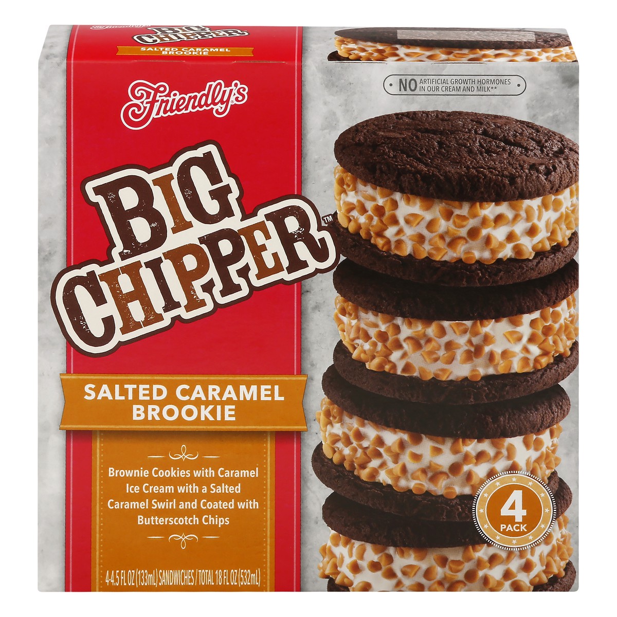 slide 1 of 9, Friendly's Big Chipper Salted Caramel Brookie Ice Cream Sandwiches 4 - 4.5 fl oz Sandwiches, 4 ct