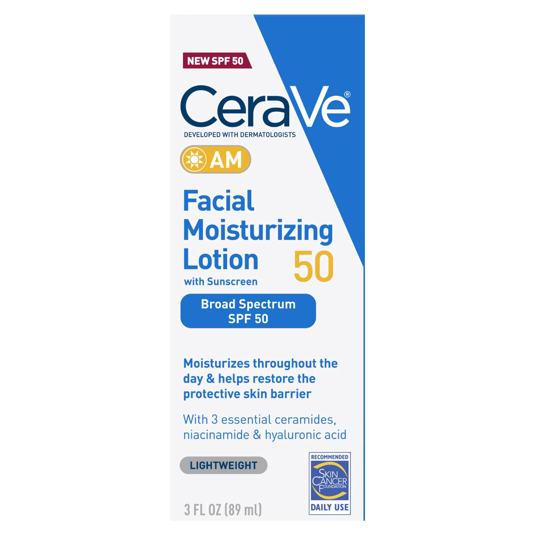 slide 1 of 1, CeraVe AM Facial Moisturizing Lotion SPF 50 3oz, 3 fl oz