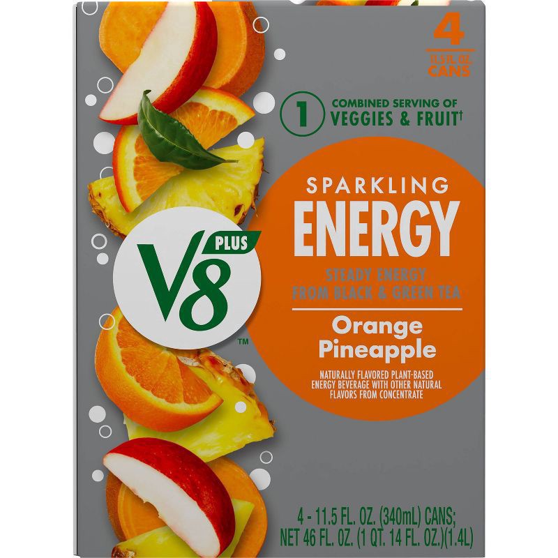 slide 7 of 7, V8 Sparkling Orange Pineapple Juice Energy Drink, 46 fl oz