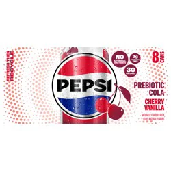 Pepsi Prebiotic Cola Cherry Vanilla, 12 Fl Oz X 8 Count